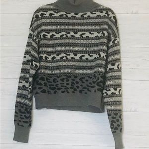 NEW J+J | Animal Print Striped Turtleneck Sweater
